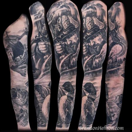 Tattoos - Minnesota Wilderness Sleeve with Viking - 125192